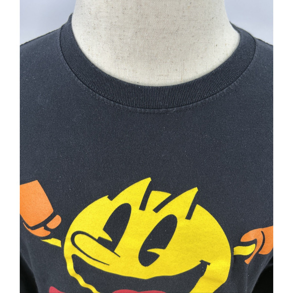 Pac-Man T-Shirt Mens M Vtg Video Game Arcade 70s Black Long Sleeve 80s Bandai - Picture 5 of 15